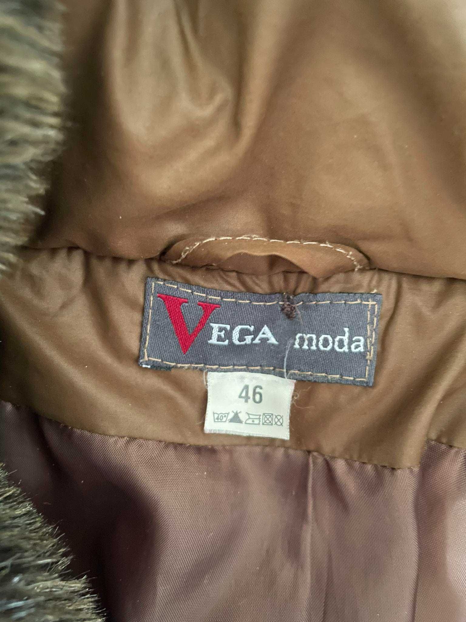 Piękna kurtka damska zimowa VEGA moda 46 rozmiar brązowa czekoladowa