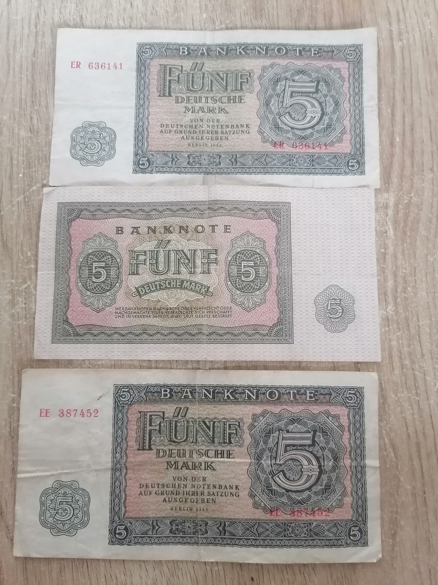 5 Funf Deutsche Mark - 1955r - 3sztuki