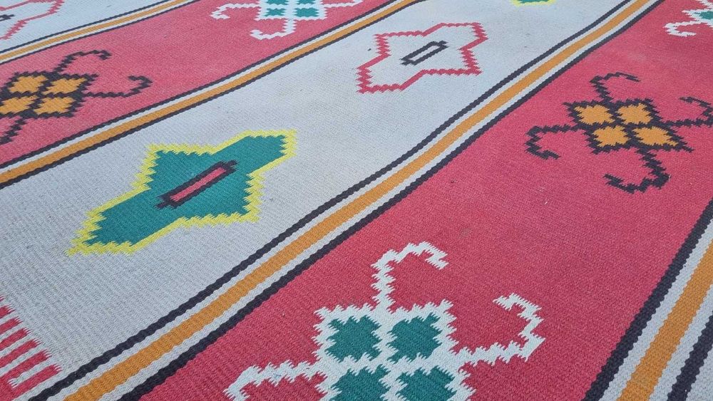 Dywan wełniany geometryczny Czechosłowacja lata 60 design retro vintag