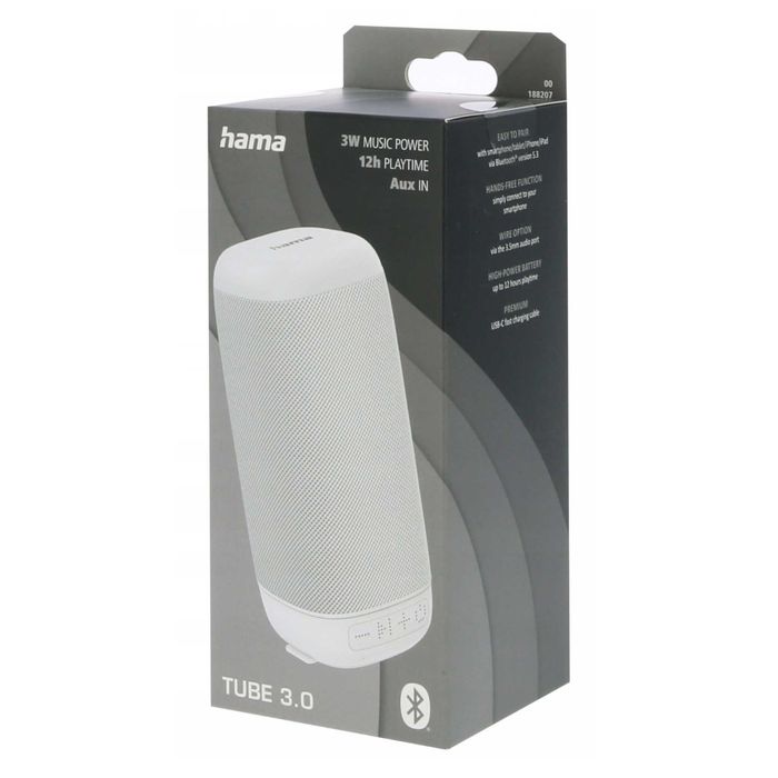 Głośnik Bluetooth HamaTube3.0 biały przenośny mobilny 3W akumulatorowy