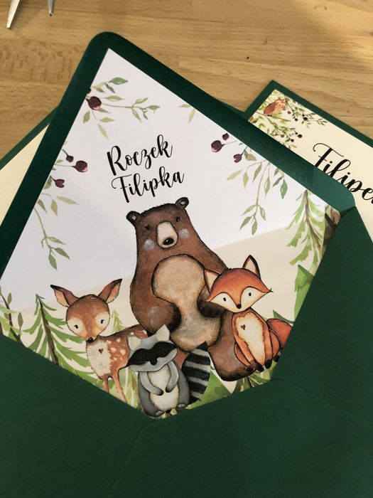 Zaproszenia na roczek urodziny urodzinowe chrzest leśne