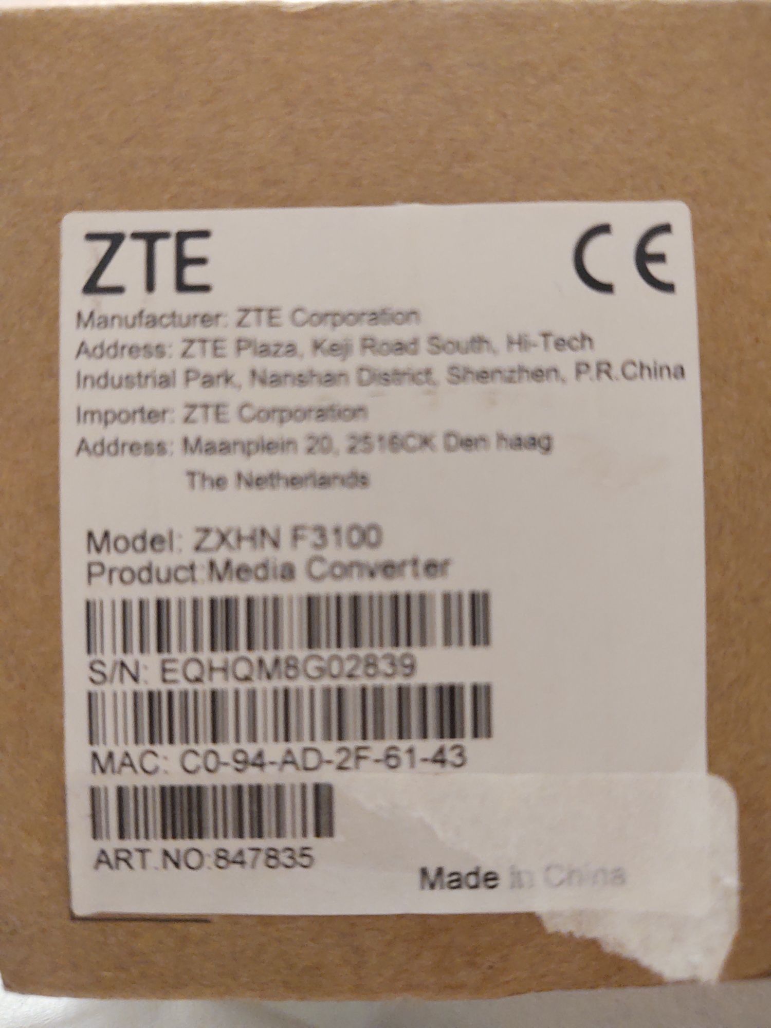 ZTE ZXHN F3100 Media konwerter światłowodowy