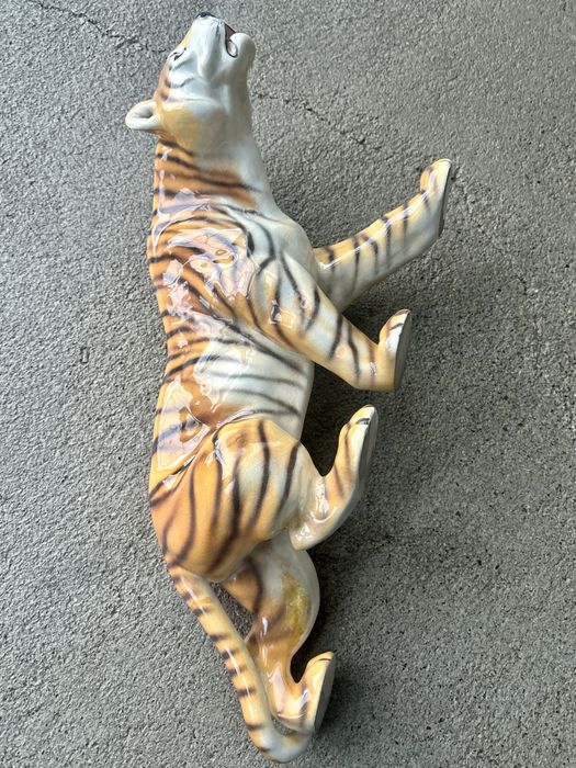 Duża Figura Porcelanowy Tygrys Royal Dux Czechosłowqcja lata 1960te
