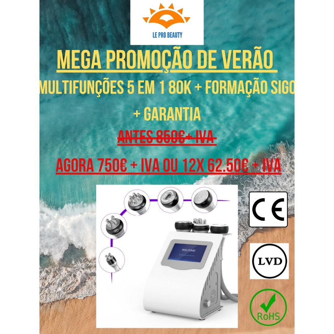 Multifunções 5 em 1 Cavitação 80k Radiofrequência + Curso