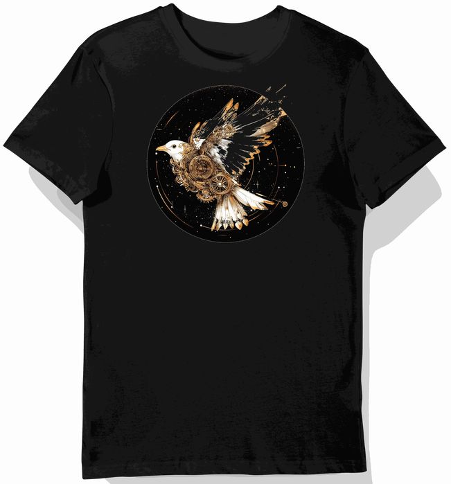 Koszulka męska czarna z motywem ptaków mechanicznych M