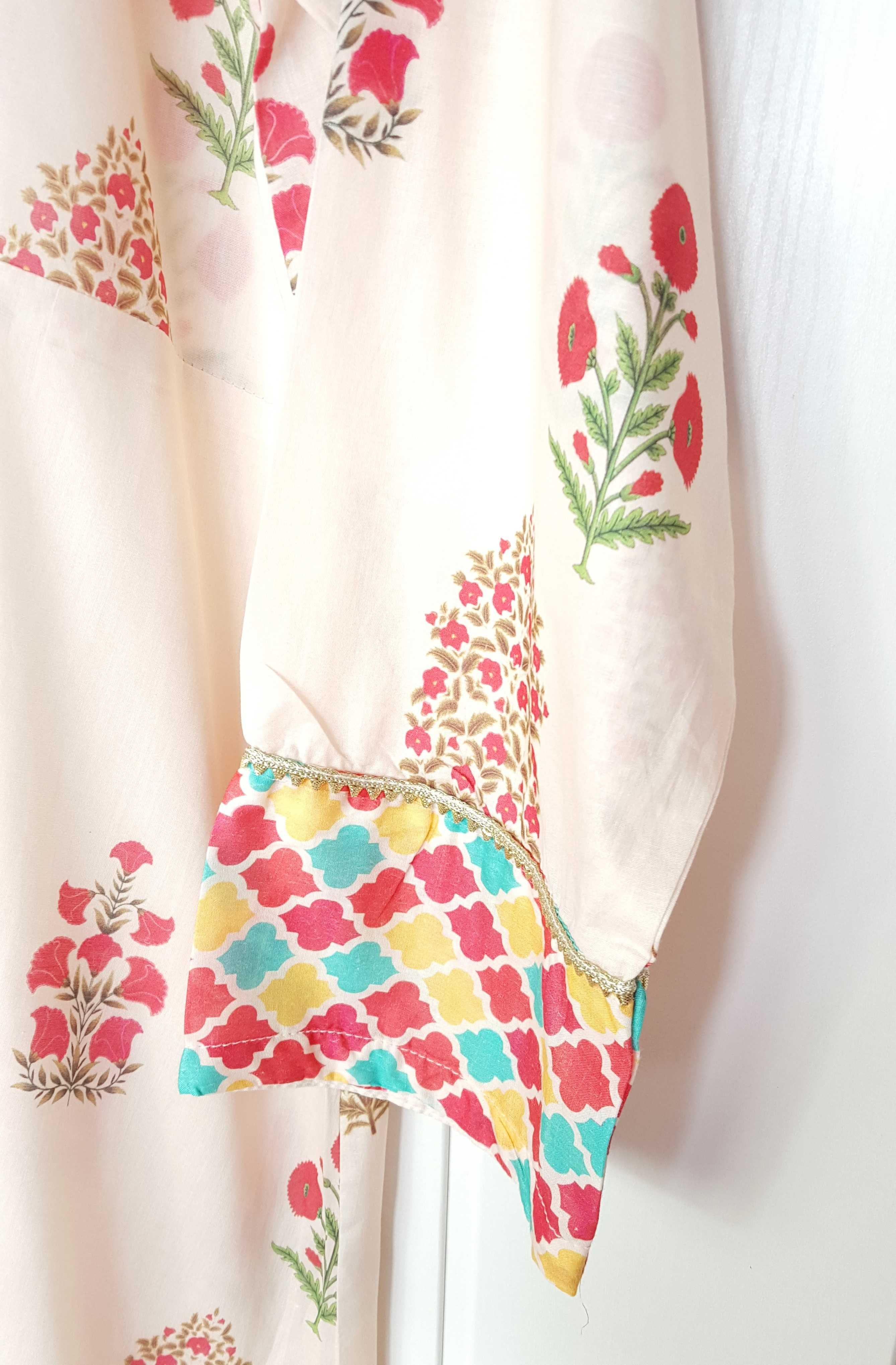 Nowa tunika sukienka indyjska M 38 L 40 kolorowa kwiaty wzór kaftan