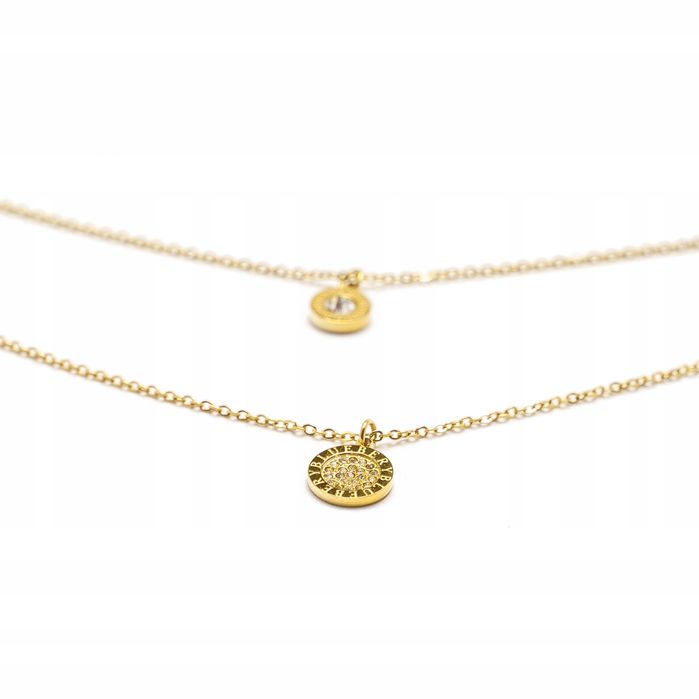 Łańcuszek Celebrytka Podwójna Cyrkonie Złota Stal 00626