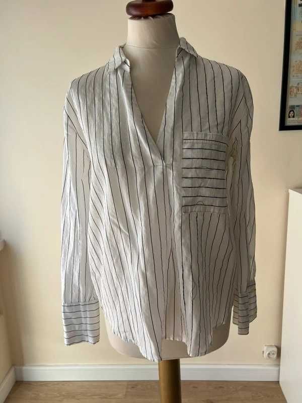 Biała koszula w czarne paski casual elegancka Reserved
