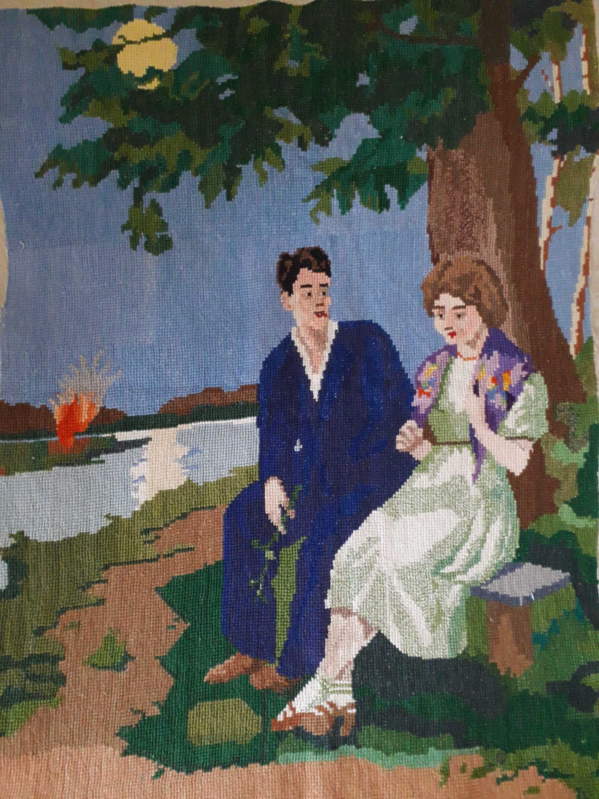 Картина "Первое свидание" (вышита крестиком более 70 лет тому назад)