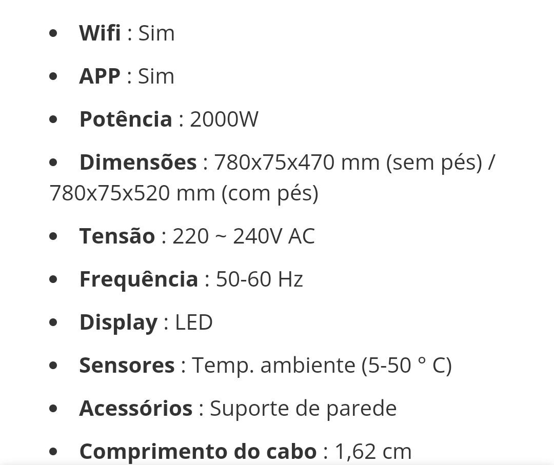 Convector aquecedor eletrico 2000w