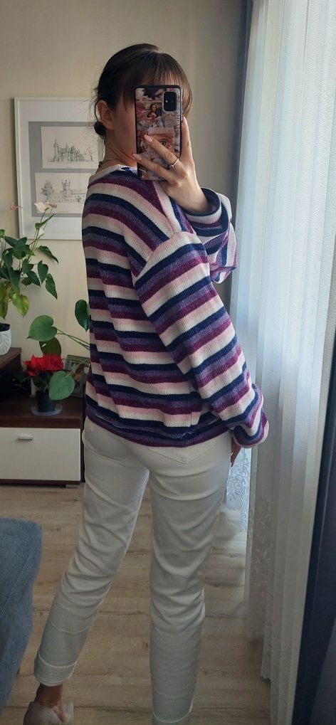 Nowy kolorowy puszysty sweter w paski Cropp M/L