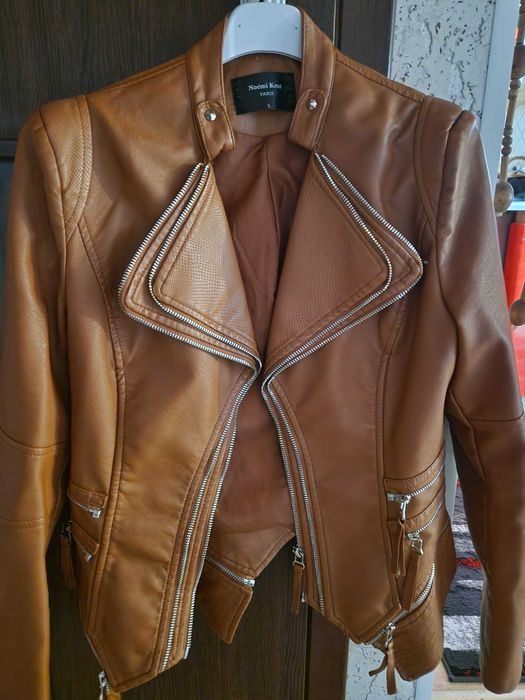 Kurtka  ramoneska  damska  brąz  skóra  ekologiczna