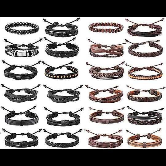 24 Peças pulseiras de couro entrançado para homens conjunto de