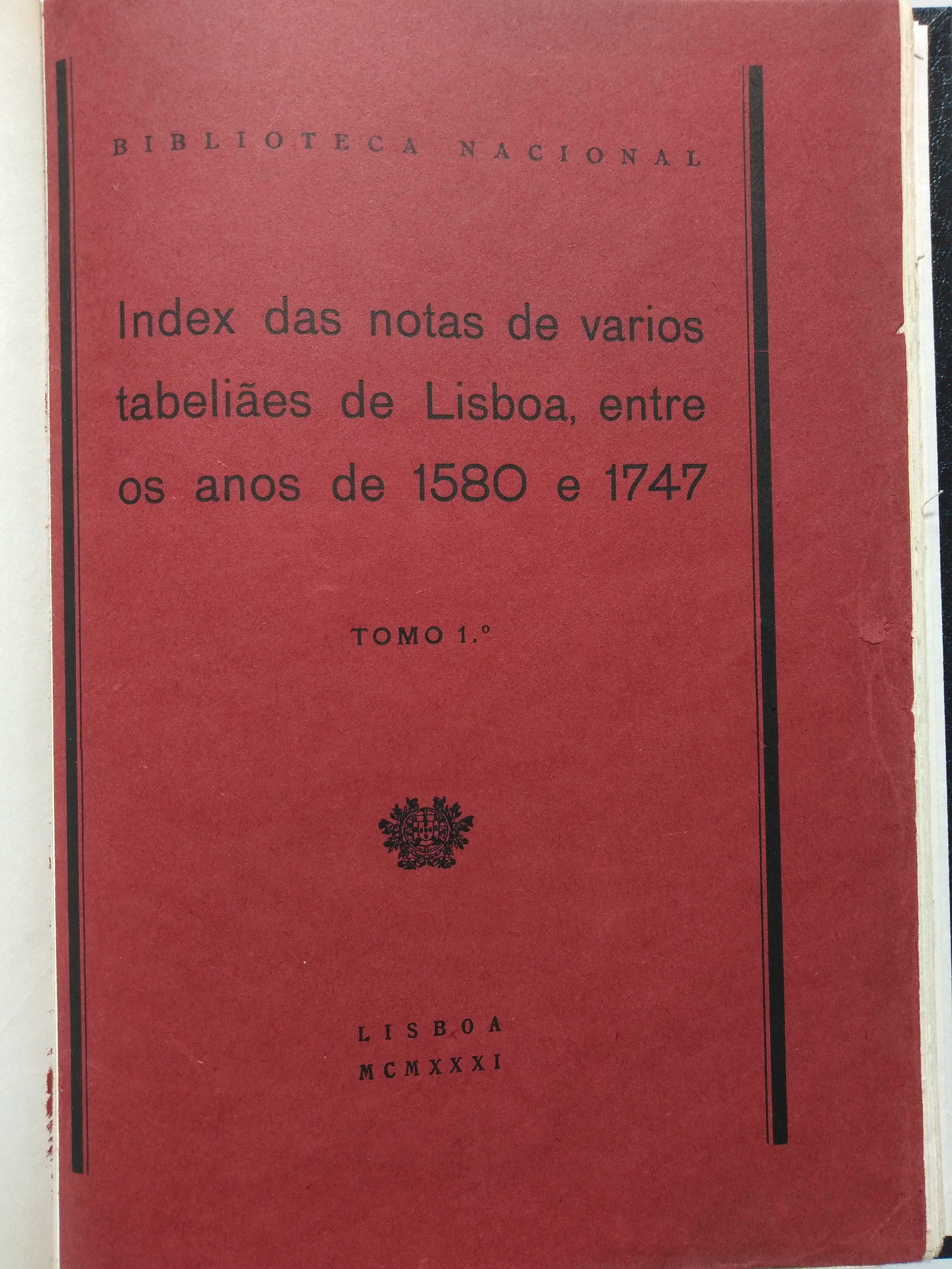 livro: "Index das notas de vários tabeliães de Lisboa..."