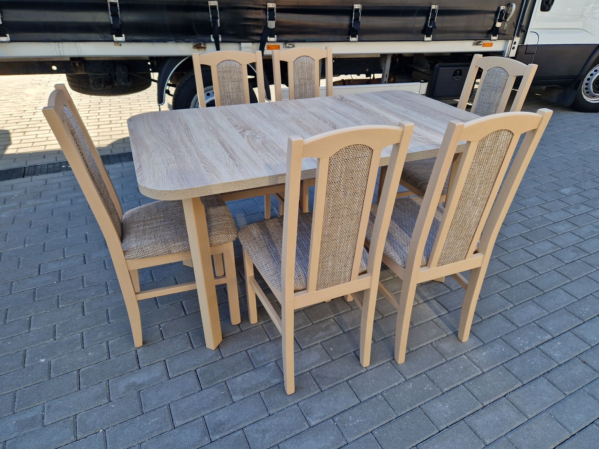 Nowe: Stół rozkładany+ 6 krzeseł, sonoma + cappuccino, dostawa cała PL