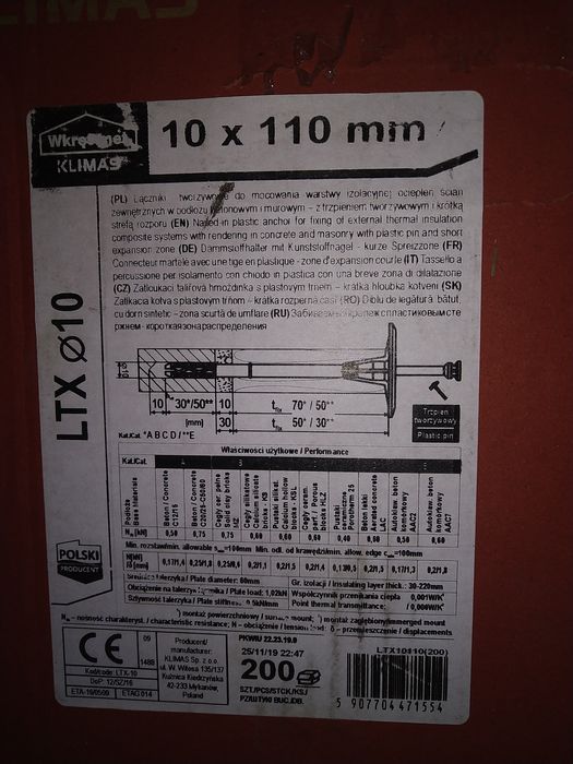 Kołki do styropianu 110x10- 128 sztuk