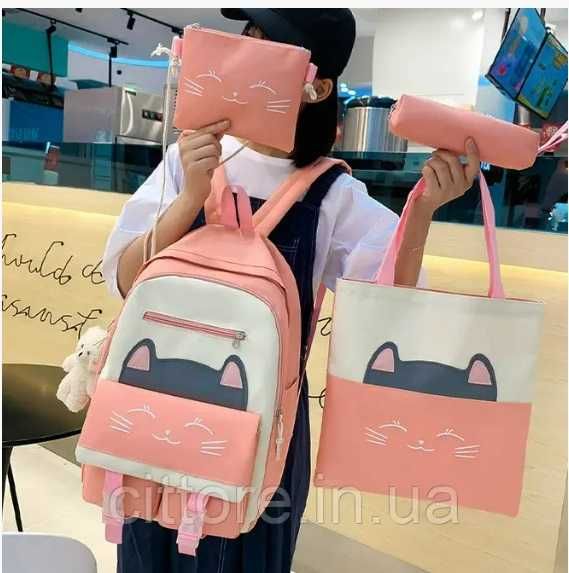 Рюкзак - Черный розовый красный набор 4в1 школьный рюкзак шоппер