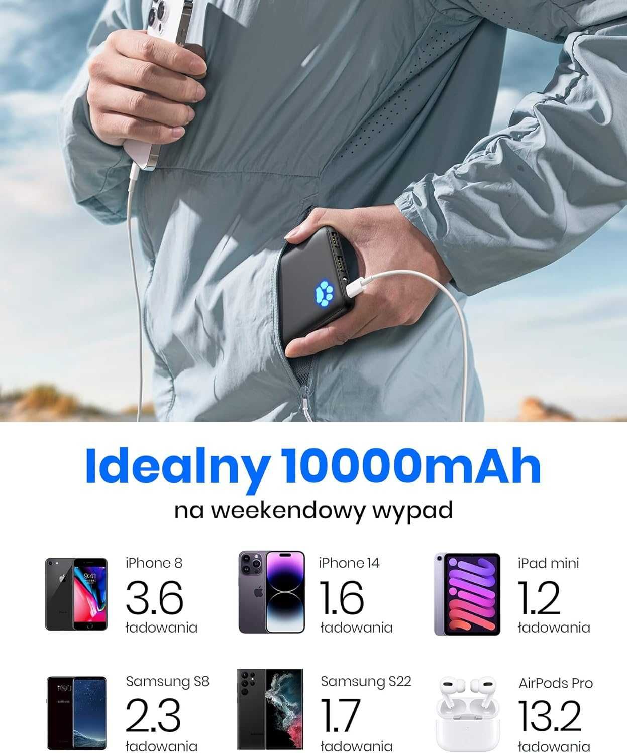 INIU Power Bank, najlżejsza i najlżejsza 10 000 mAh i latarka