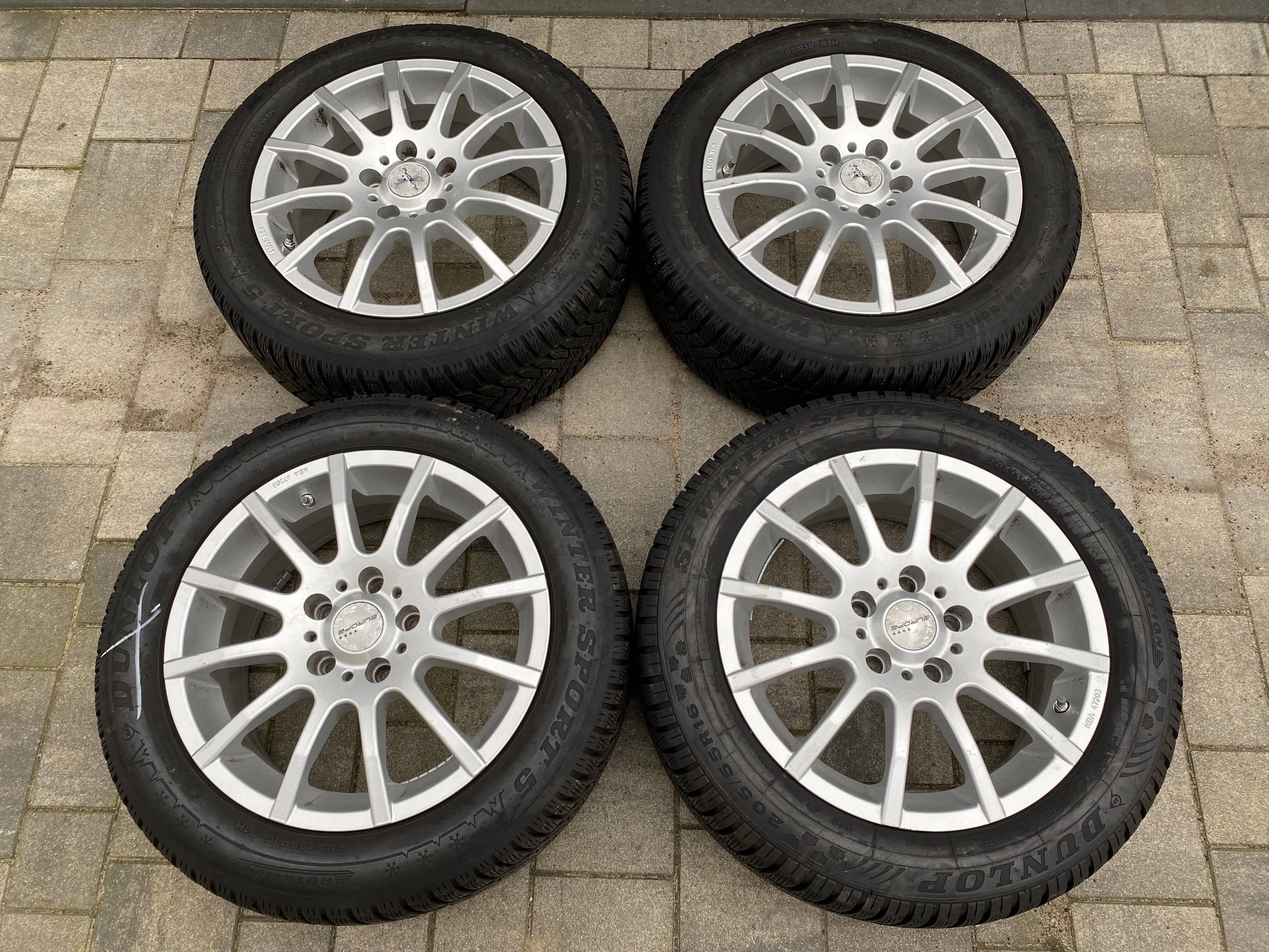 Koła aluminiowe 5x112 ET48 7.0Jx16” opony 205/55R16 zima Dunlop