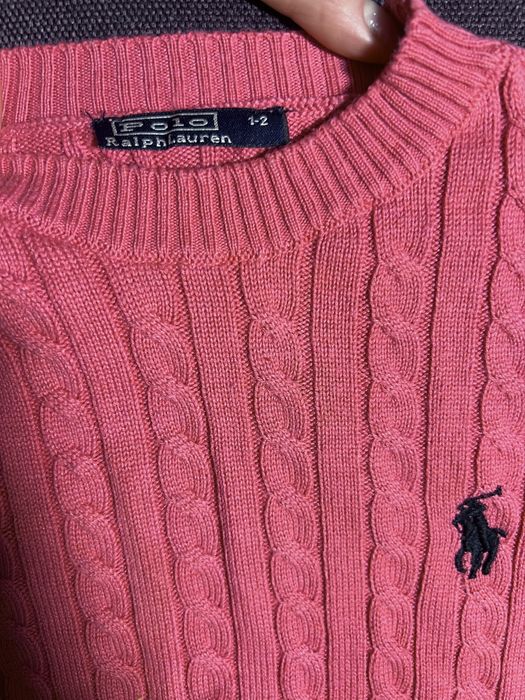 Червоний рожевий светр вʼязаний косами Polo Ralph Lauren