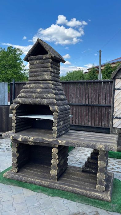 Grill betonowy węglowy z półką imitacja drewna grill rustykalny