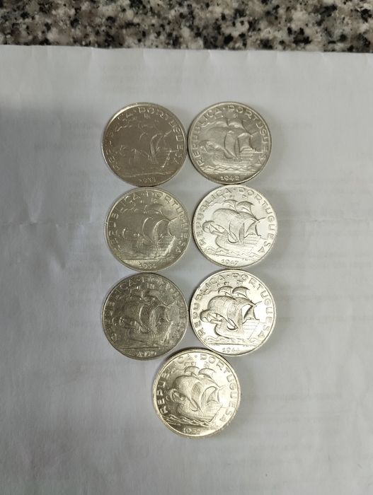 7 belas moedas de prata de 5.00