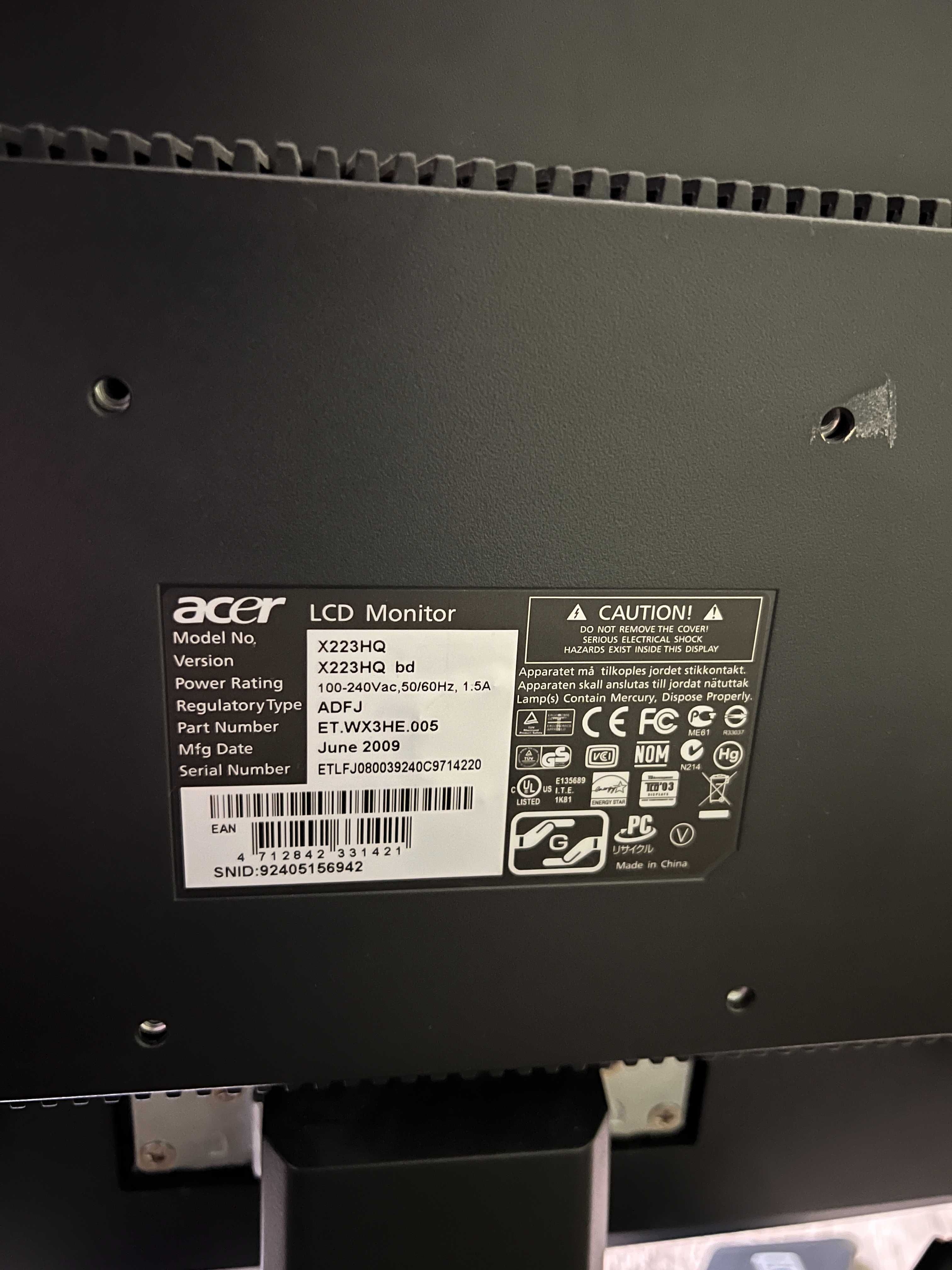 Монітор Acer X223HQ (MDC008) / 22" (1920x1080) TN / VGA, DVI / VESA