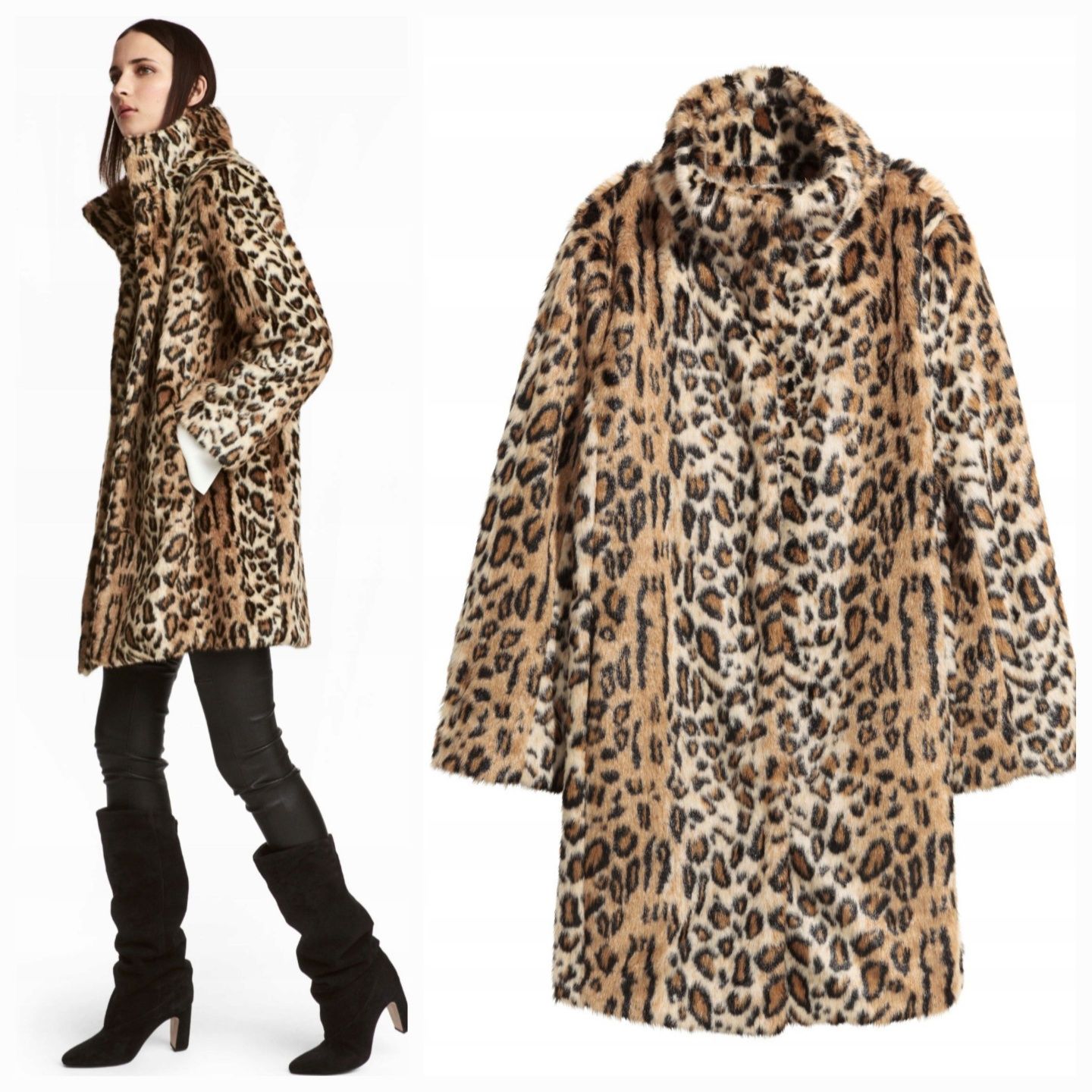 Elegancie futro płaszcz H&M zara zwierzęcy print panterka leopard S M