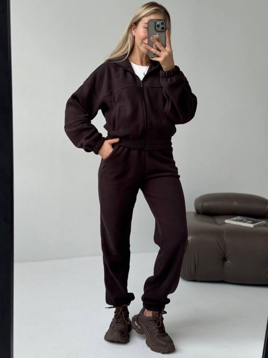 Теплый женский костюм флисовый с капюшоном