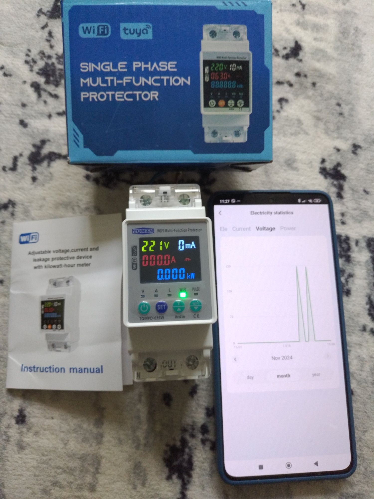 Мультифункциональное WiFi реле TOMZN TOMPD-63SW, счетчик, таймер, УЗО