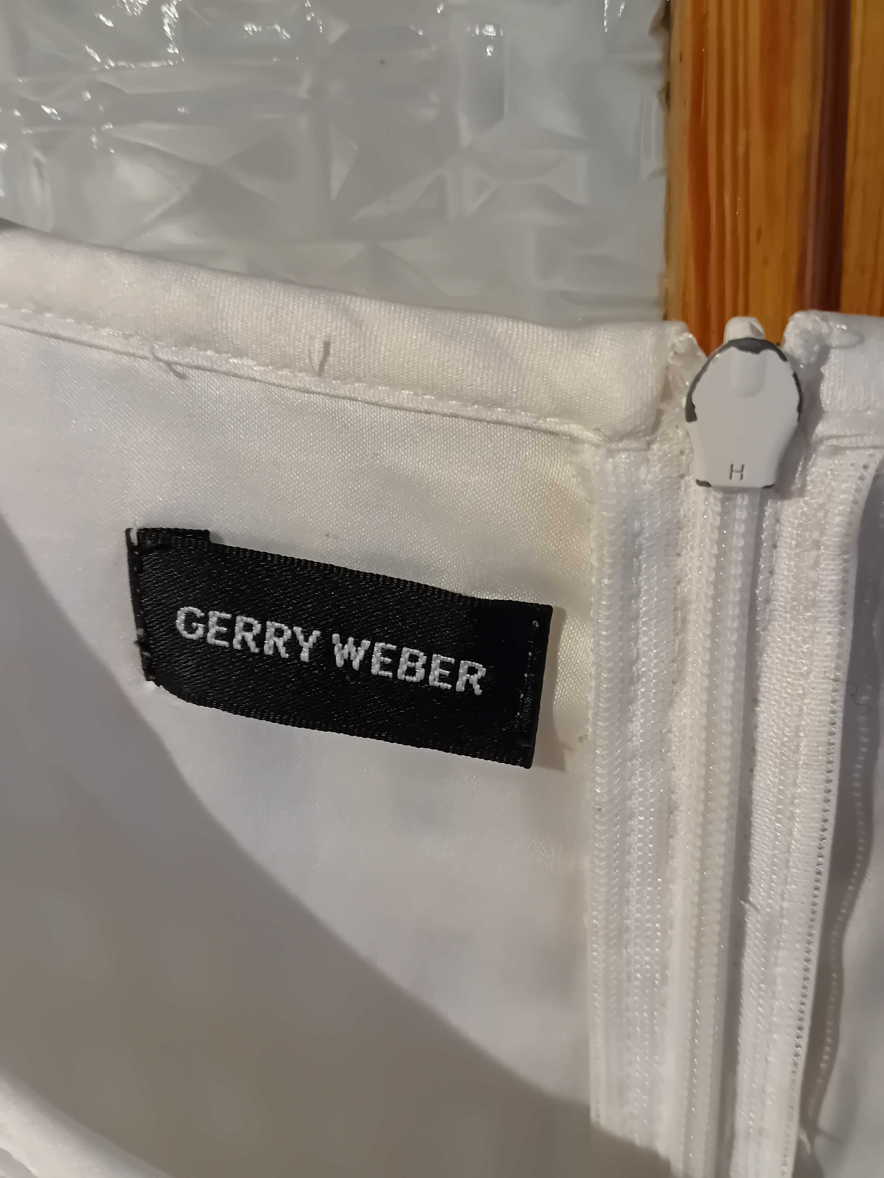 piękna sukienka wizytowa kremowa 36 z koronki gerry weber prosty krój