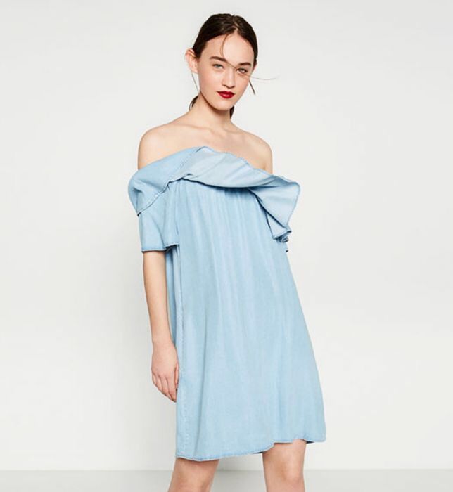 Mama i córka Zara L 104 40 denim sukienki hiszpanki niebieska sukienka