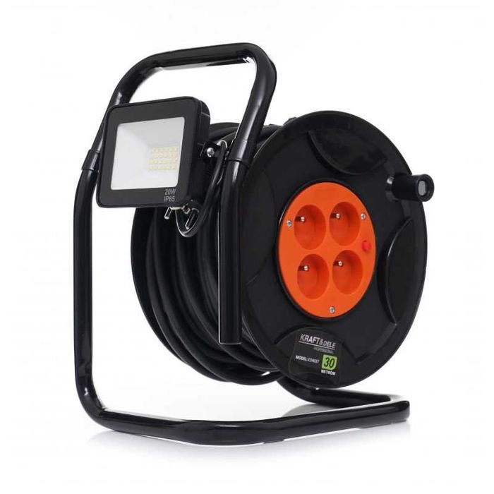 Przedłużacz budowlany ogrodowy 30m 4 gn+ naświetlacz halogen LED 20W