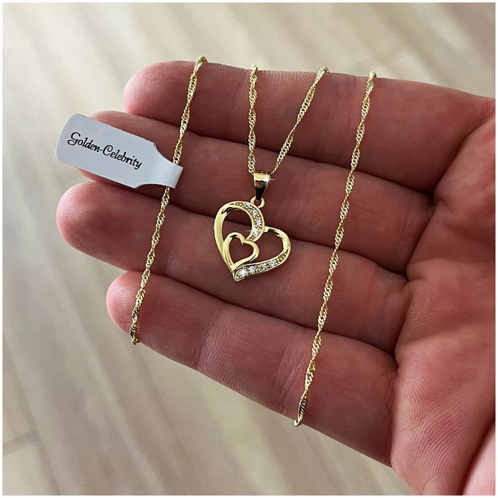 Złoty Naszyjnik Serce 925 + Pudełko + Róża Wieczna Led Prezent Dla Kob