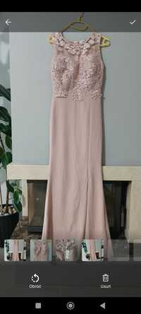 Pudrowy róż sukienka wieczorowa maxi dres  WalG 36