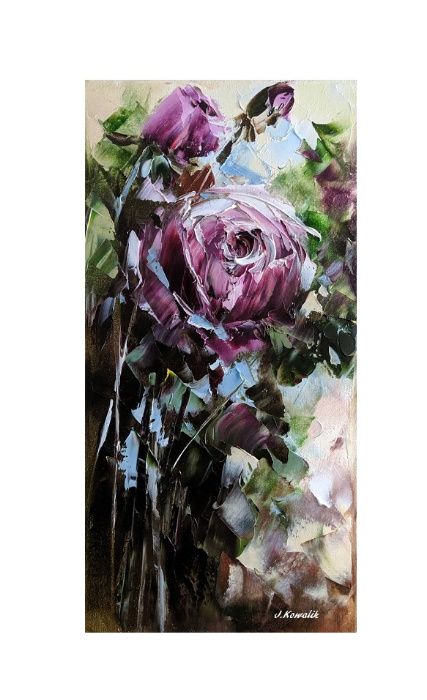 Kowalik - Róża /15/ - 20x40cm Obraz Olejny Róże Kwiaty
