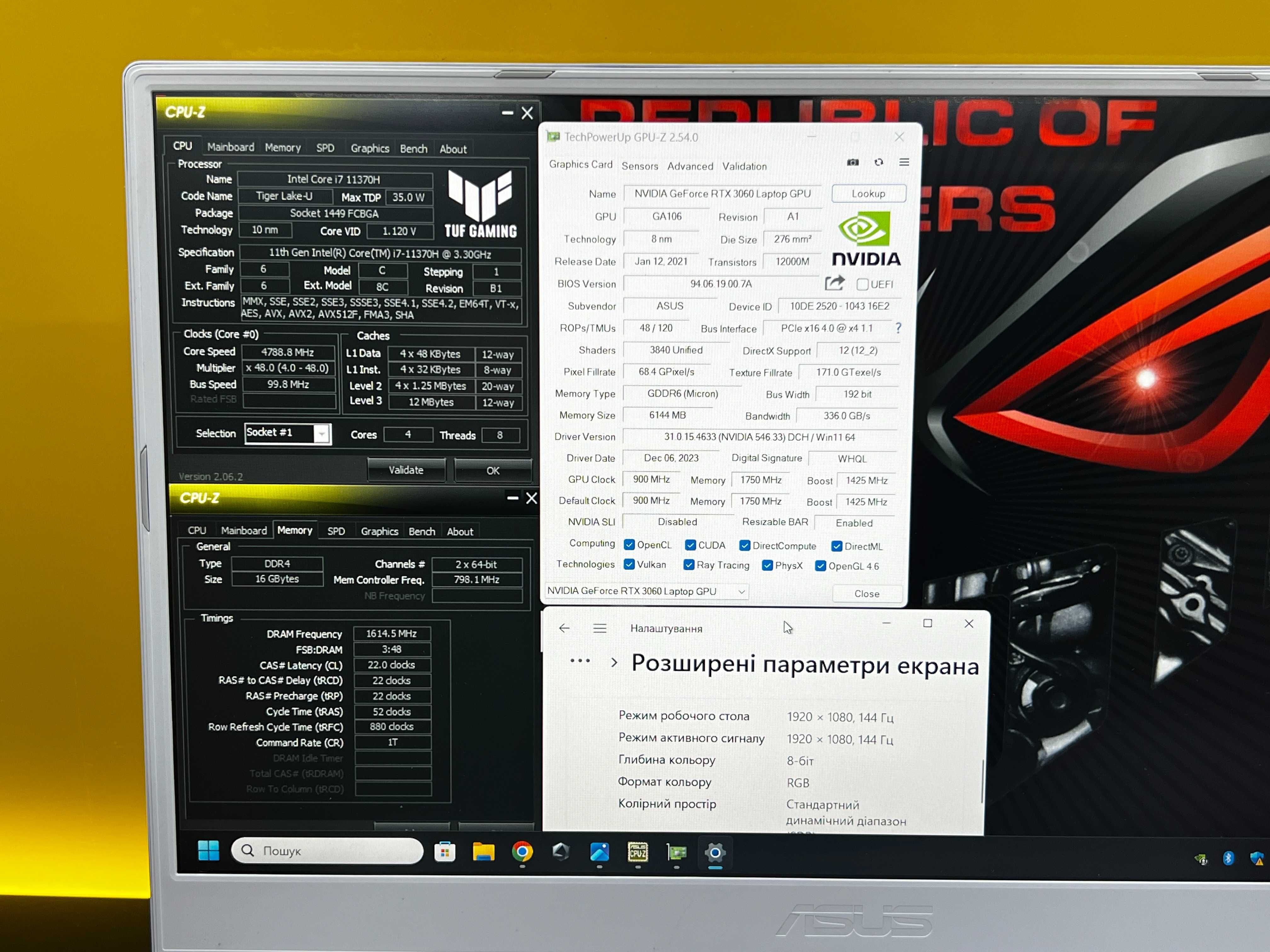 RTX3060•i7-11gen•16GB•SSD-512GB • ASUS TUF F15 геймерський ноутбук