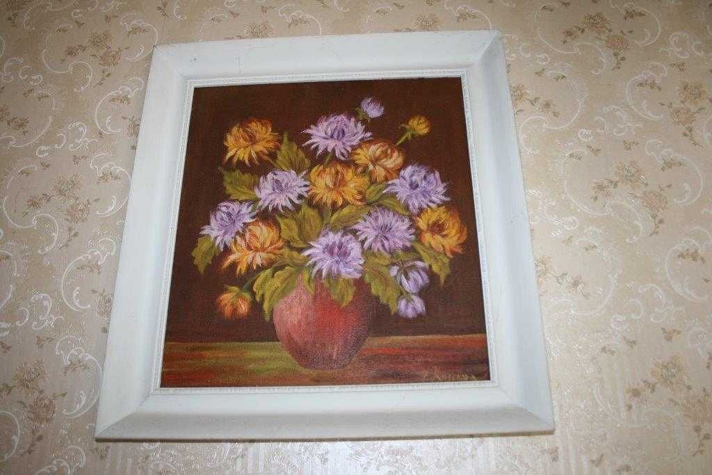 obraz olejny na ścianę kwiaty w ramie 52*52cm płótno plus prezent