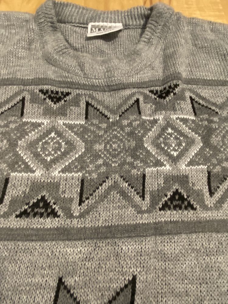 Masau XL męski sweter szary wzorek retro Vintage