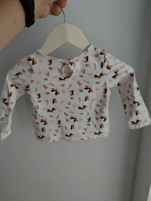 Bluzka z długim rękawem w liście 100% bawełna So cute r.74 cm 6-9 msc.