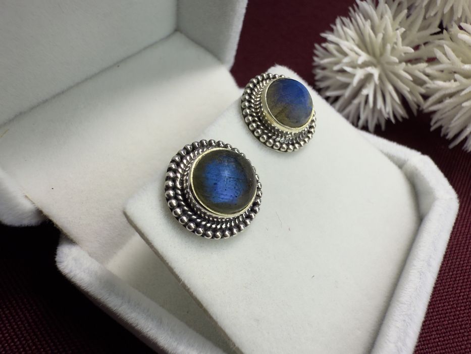 Срібні пусети 925-ї проби з натуральними лабрадоритами