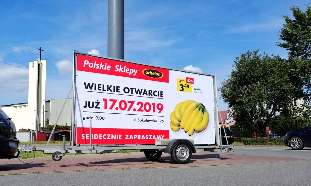 Reklama mobilna, Przyczepa reklamowa, przyczepka reklamowa, mobil rekl