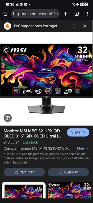 MSI MPG 321URX QD-OLED 31.5" QD-OLED UltraHD 4K 240Hz FreeSync