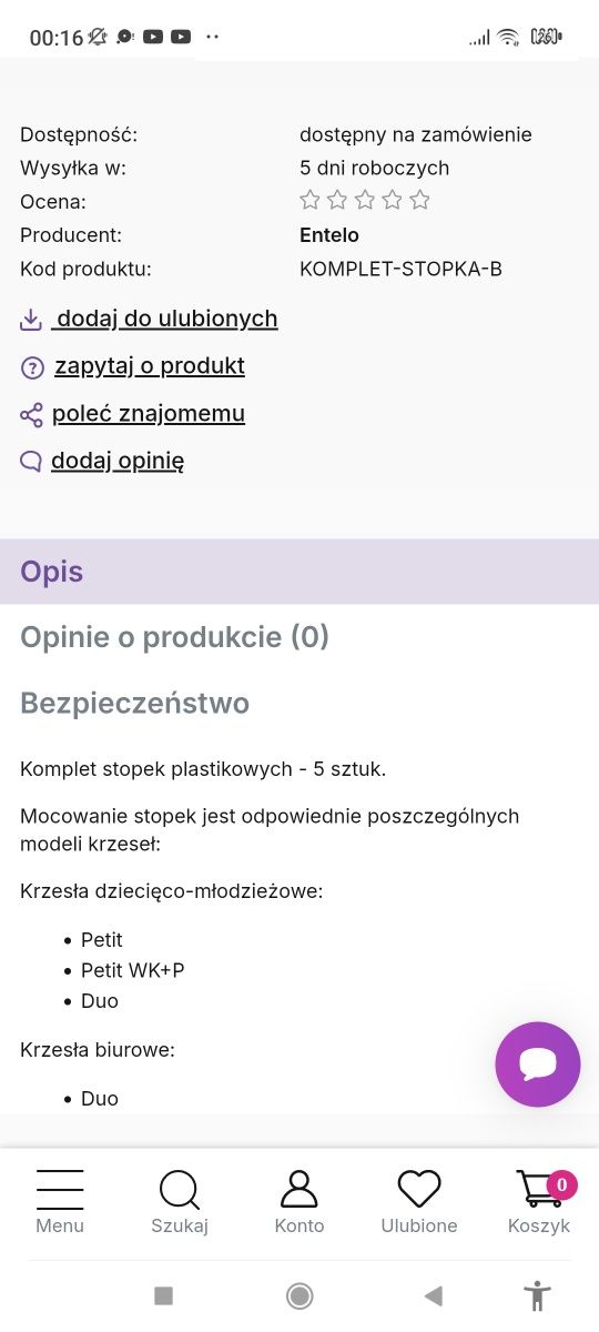 Białe stopki do krzesła Entelo nowe