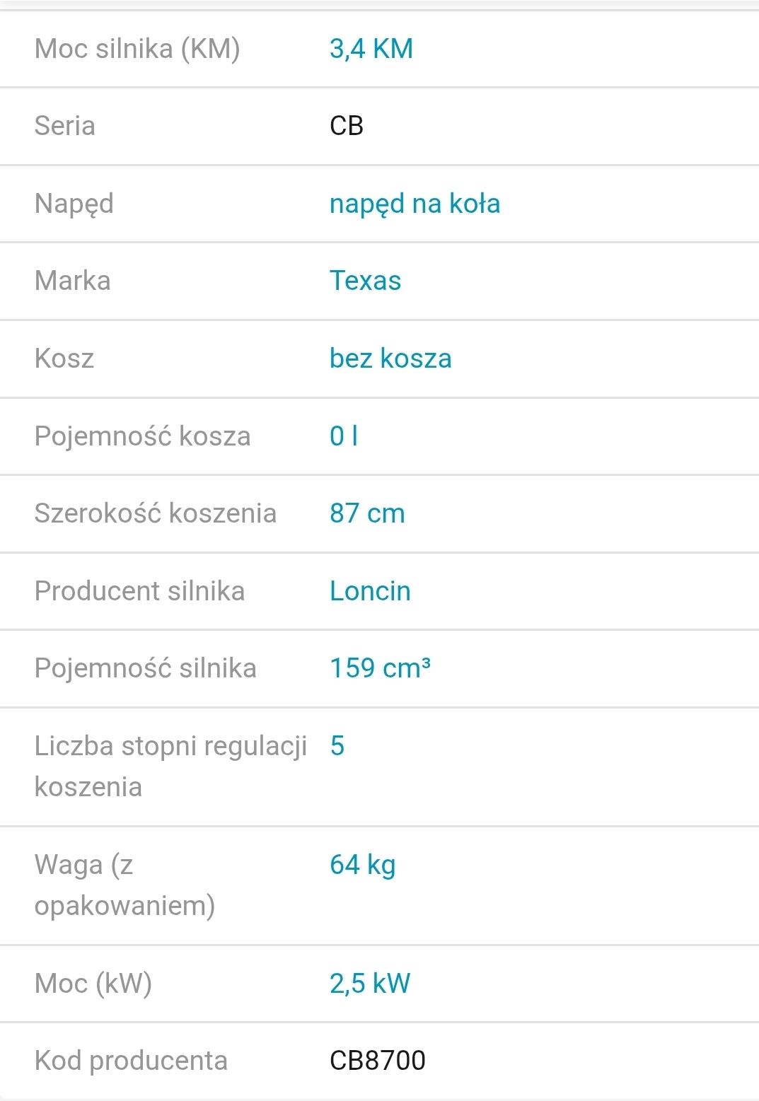 Kosiarka listwowa texas