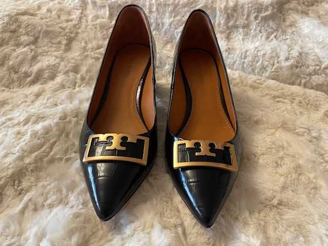 Skórzane czółenka czarne, firmy TORY BURCH