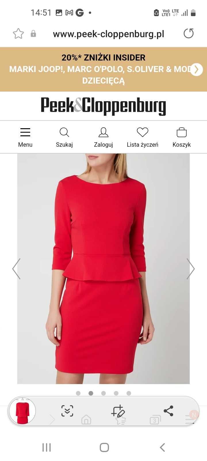 Nowa czerwona sukienka Montego 44 Peek & Cloppenberg elegancka