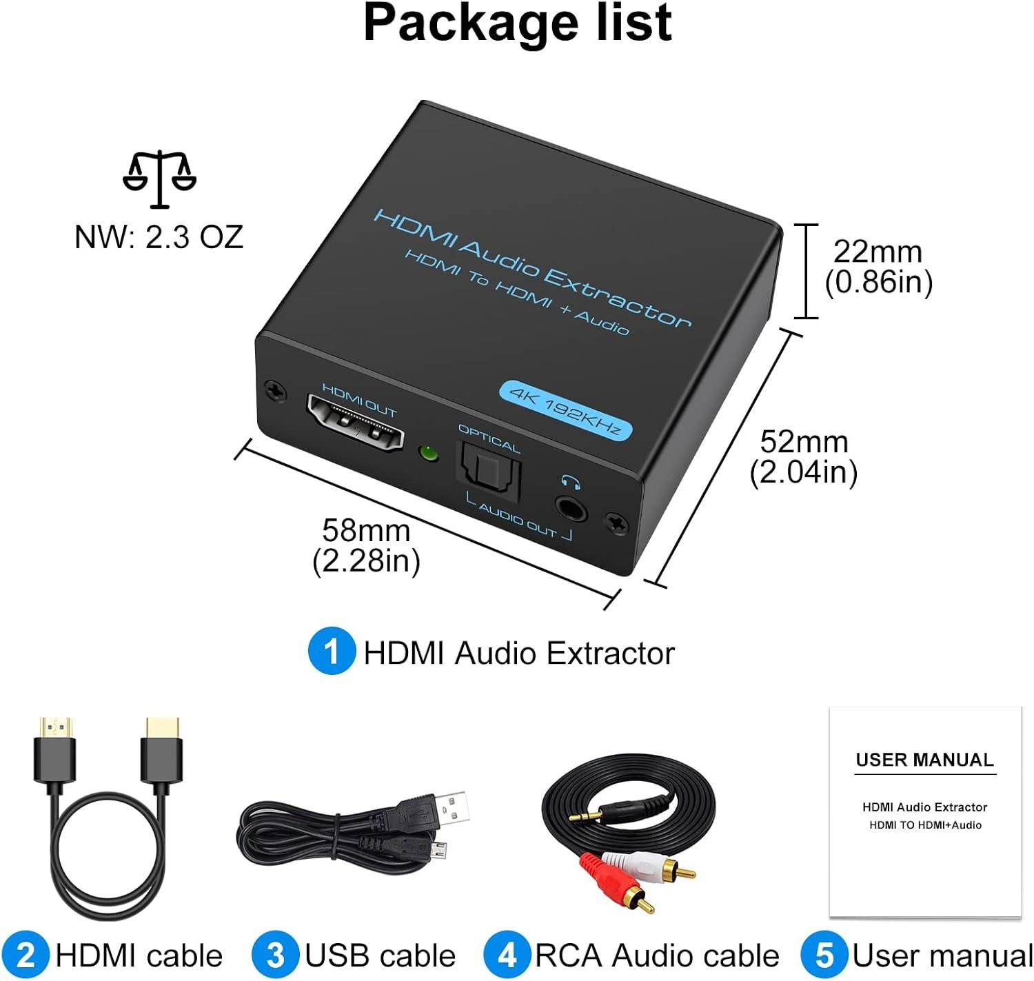 Ekstraktor dźwięku VPFET HDMI 4K HDMI na optyczny 3,5 mm AUX Adapter