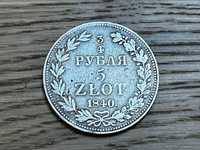 Królestwo Polskie / Rosja. Mikołaj I, 3/4 rubla - 5 złotych 1840, M.W.