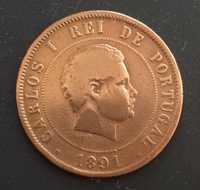Moeda de 20 reis bronze - D. Carlos I - Portugal - 1891